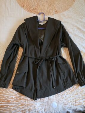 Black Women's Hooded Tie-Waist Jacket